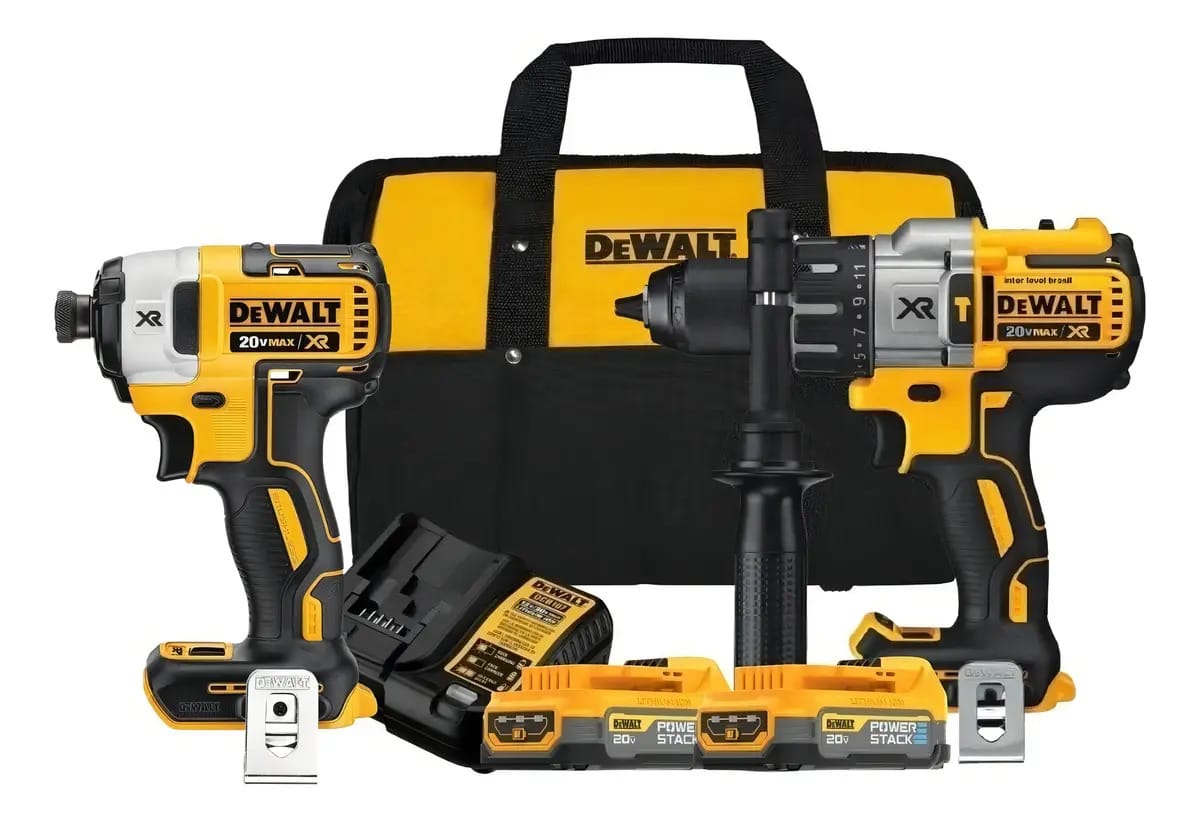 Parafusadeira e Furadeira 13mm DEWALT + Parafusadeira de Impacto 6,35 mm DCK299H2 Com Carregador e Bolsa