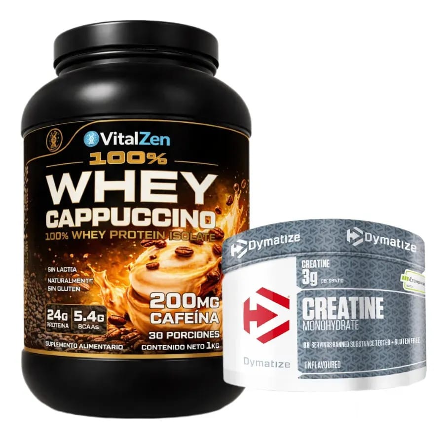Whey Cappuccino Vitalzen 1K+Creapure Dymatize Creatina 300g de cappuccino/neutro