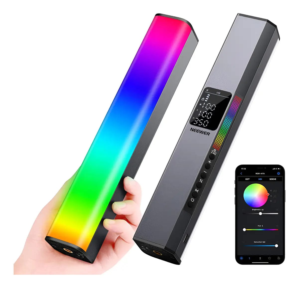 Bastão de luz magnético portátil Neewer Rgb1 com bateria Rgb cinza