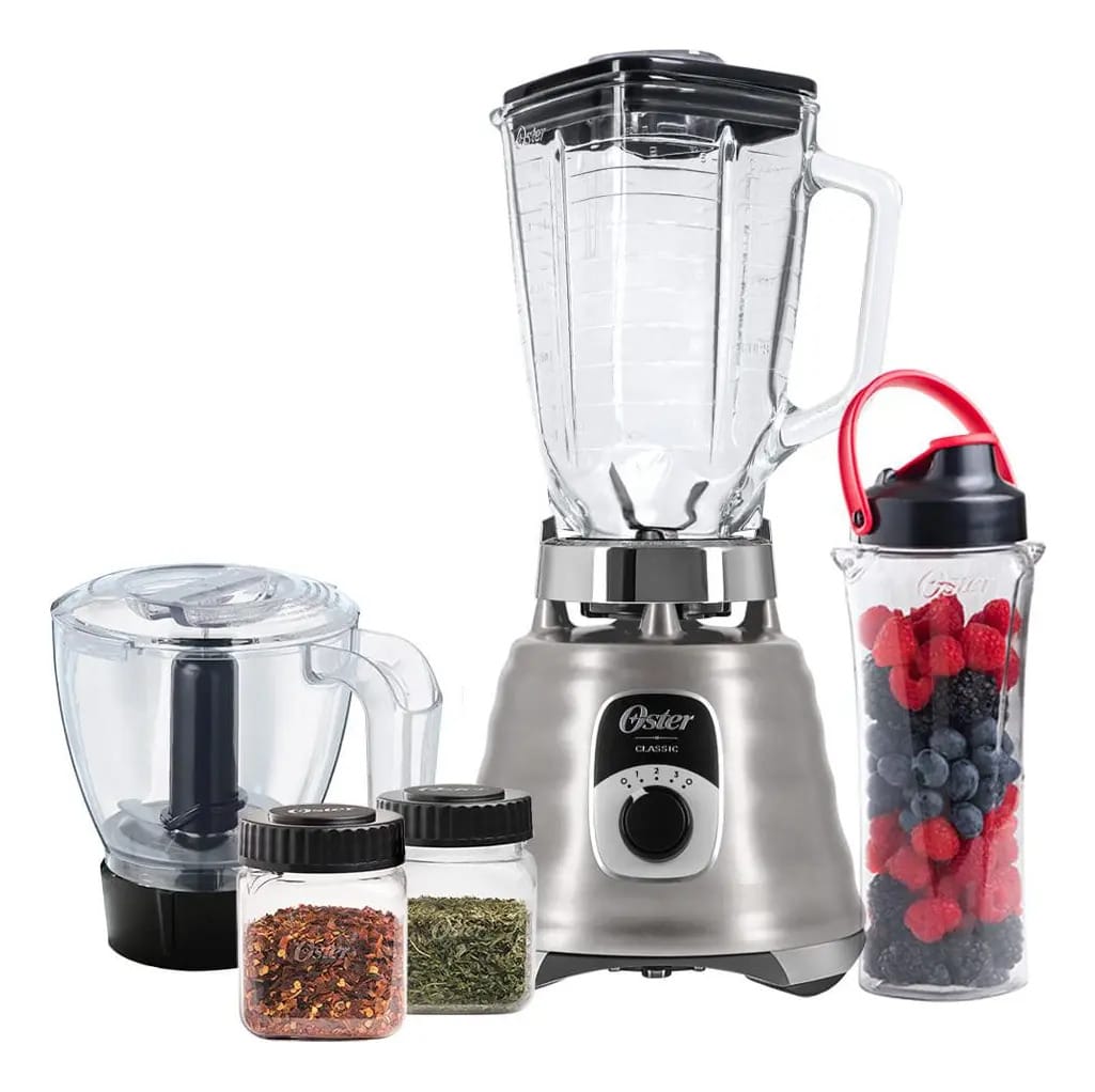 Liquidificador portátil Oster Liquidificador KITOSTER279 prateado com jarra de vidro - Inclui 5 acessórios