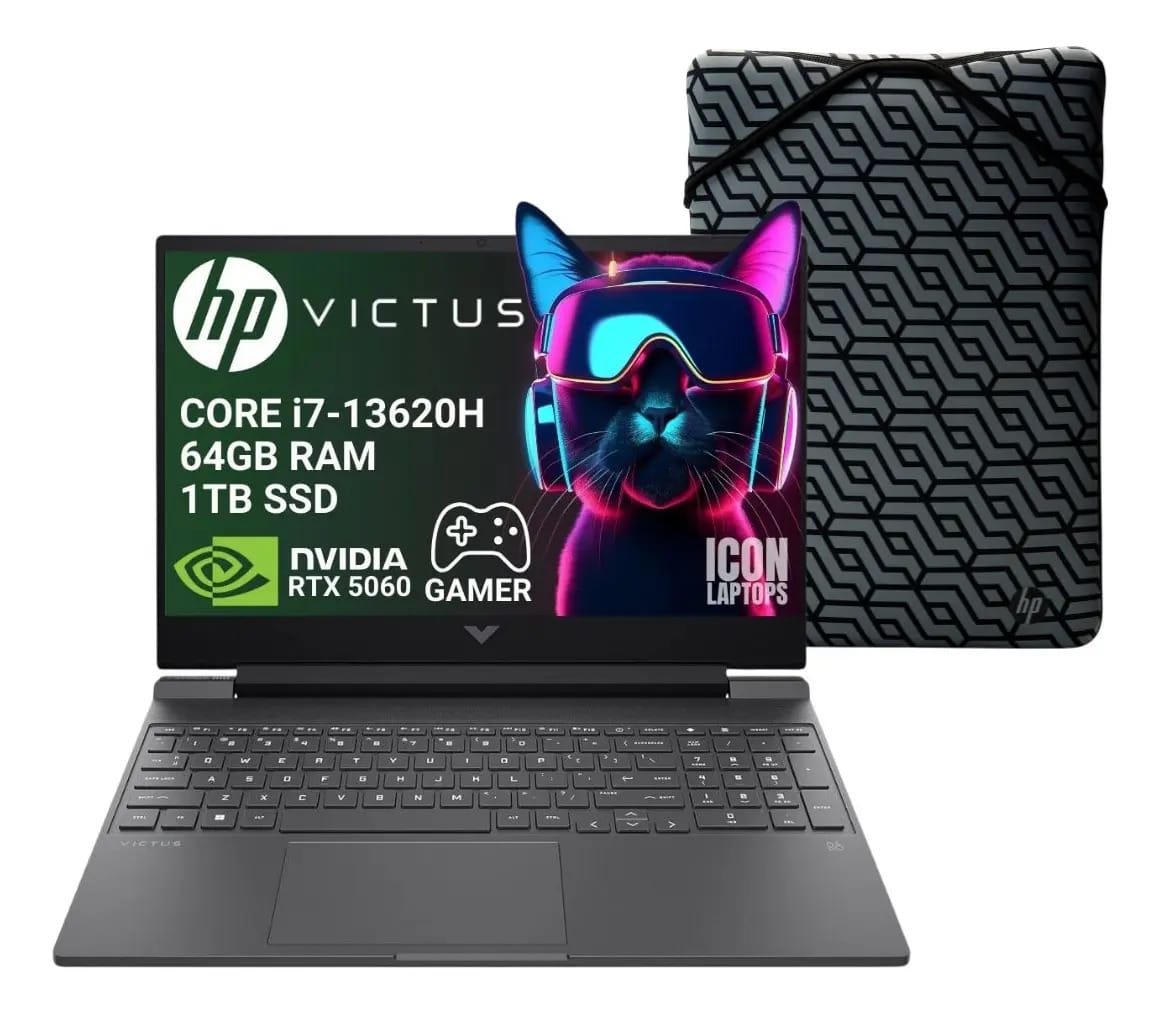 Ultrabook HP Victus 15-FA2093 B97DTUA Preto 2025 15.6" 1920 px x 1080 px disco SSD 1 TB Intel 13620H 64GB de Ram