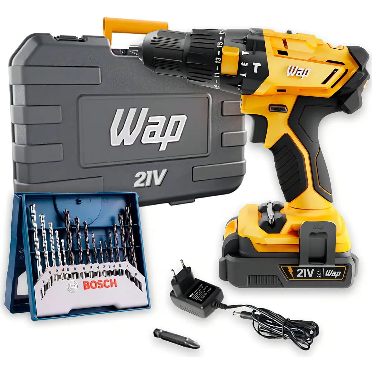Parafusadeira Furadeira 21v Bateria Wap K21 + Kit X-line Cor Amarelo Frequência 60hz