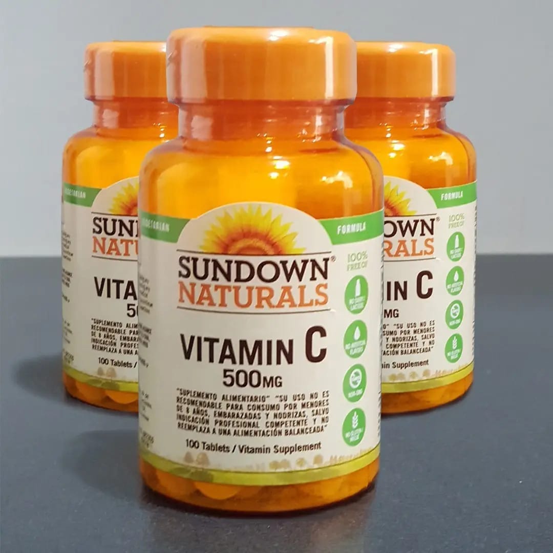 3 frascos de 500 mg de vitamina C - Sundown Naturals - 100 comprimidos