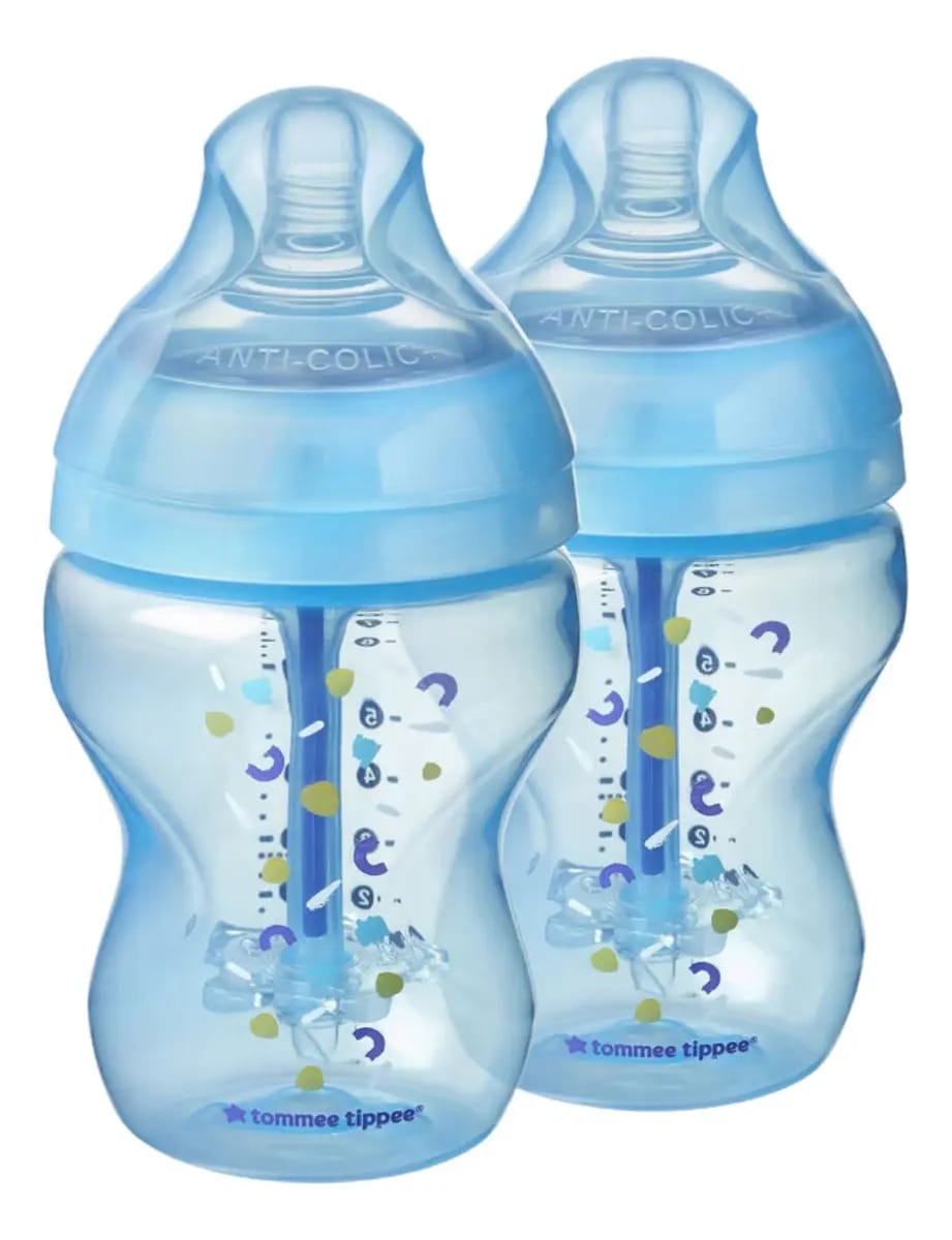 Frascos de bule decorados com Tommee Tippee Tippee, anticólico, azul claro