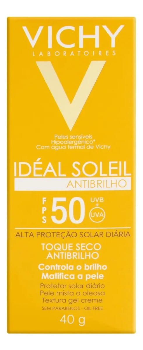 Protetor Solar Antibrilho FPS 50 Vichy Idéal Soleil Caixa 40g