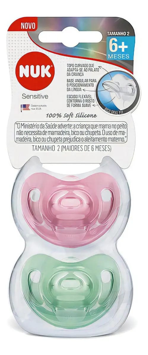 Nuk Kit 2 chupeta nuk sensitive soft 100% silicone macio tamanho cor rosa-claro