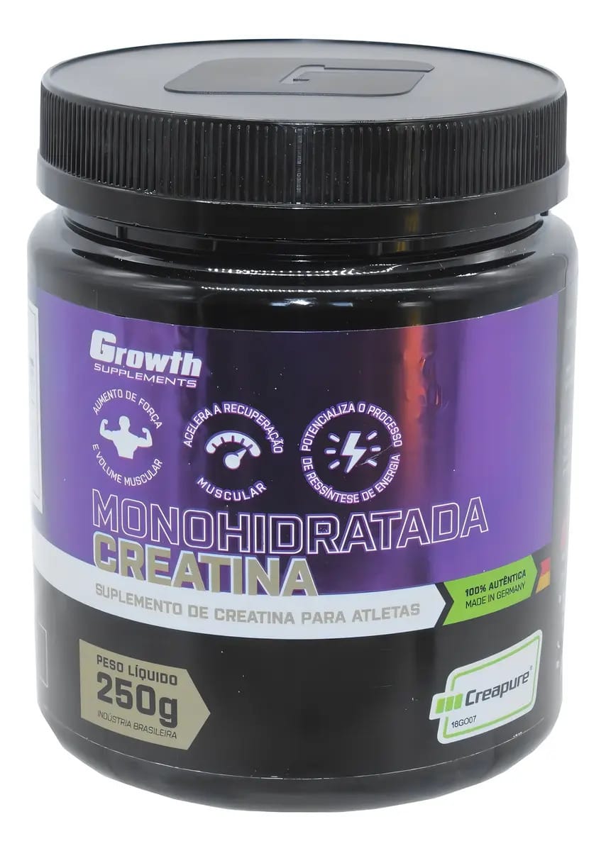 Creatina Creapure Growth 250g Aumento Força Volume Muscular Sabor Natural