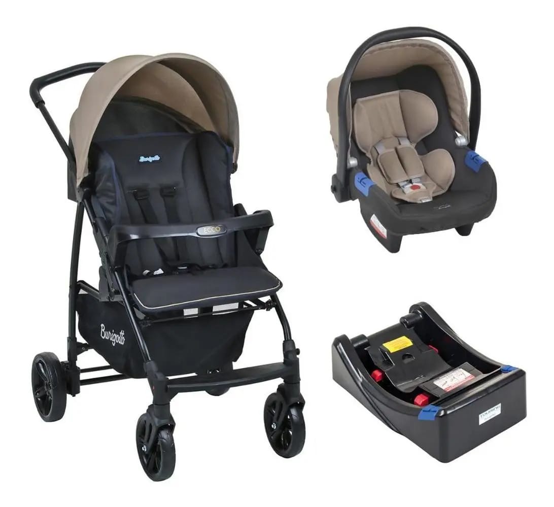 Carrinho De Travel System Burigotto Ecco Cinza E Bege + Base Cor do chassi Black