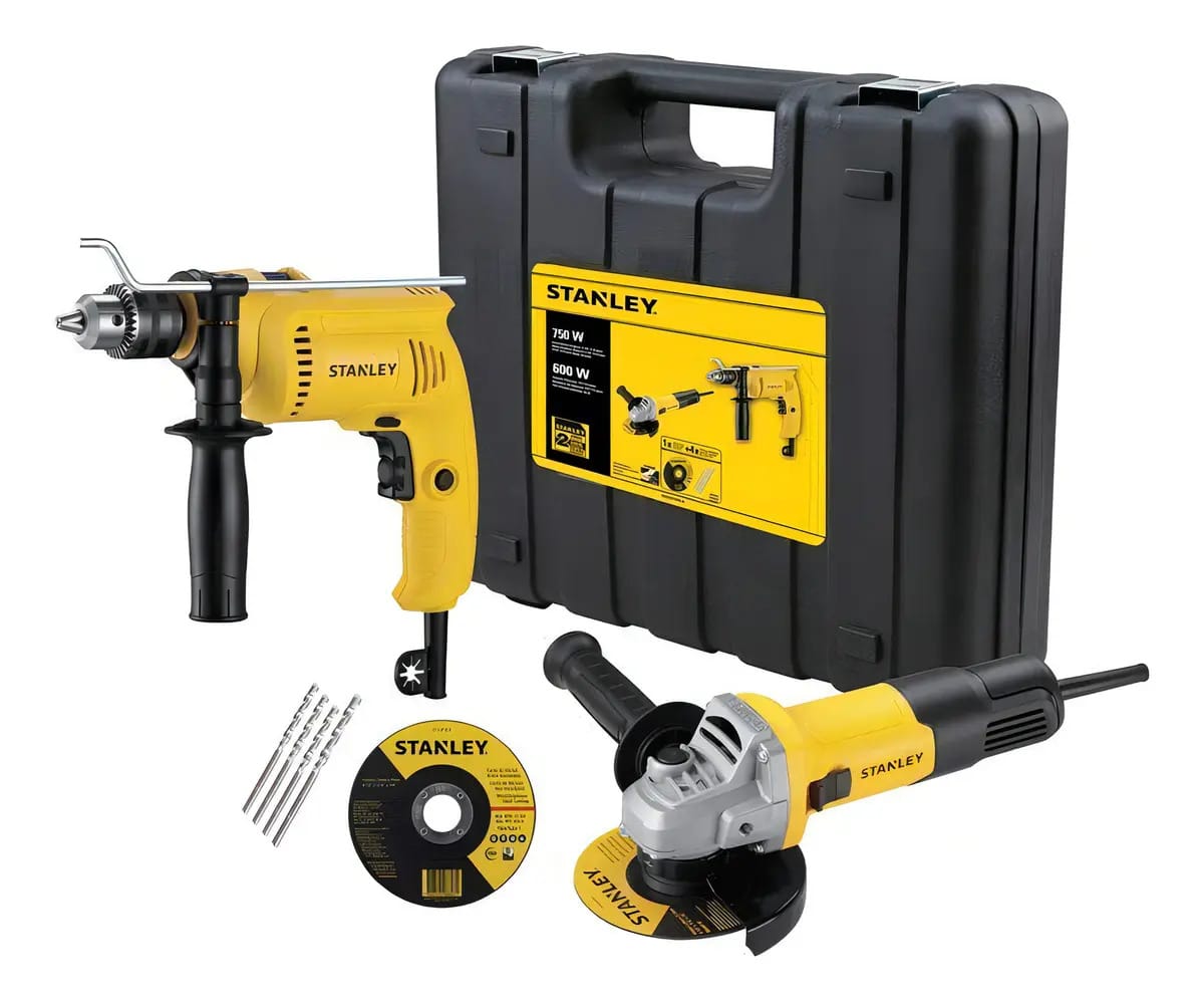 Furadeira Com Impacto 600w Stanley Esmerilhadeira 750w Cor Amarelo