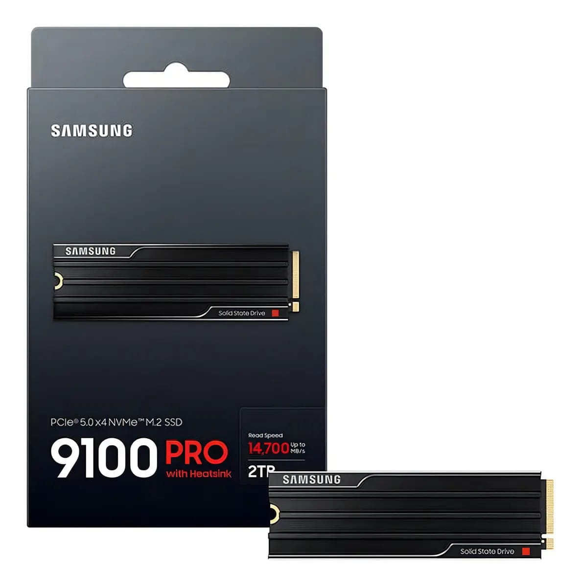 SSD Samsung 2TB 9100 PRO NVMe M.2 2280 PCIe 5.0 Gen5 c/ Dissipador Heatsink Leitura 14.800MB/s Gravação 13.400MB/s PC Gamer / PS5 MZ-VAP2T0CW Preto