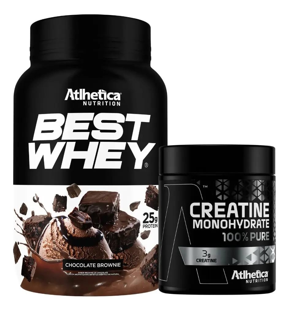Kit Best Whey Isolado Hidro Brownie 900g Creatina Atlhetica Sabor Sem Sabor
