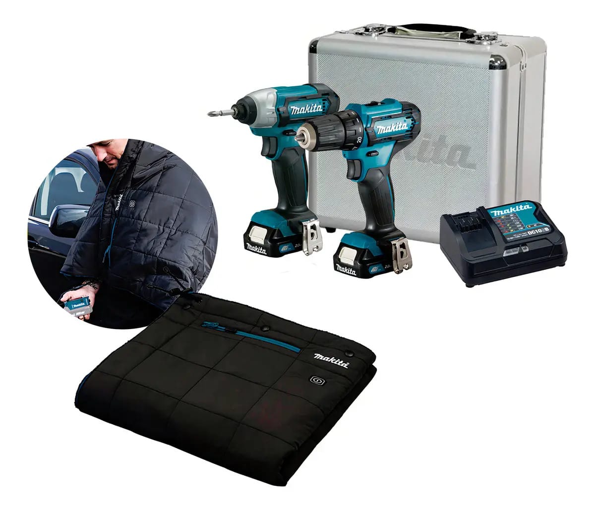 Kit Clx224sax Makita Paraf Df333d + Ch Impcto Td110d + Manta Cor Azul-turquesa