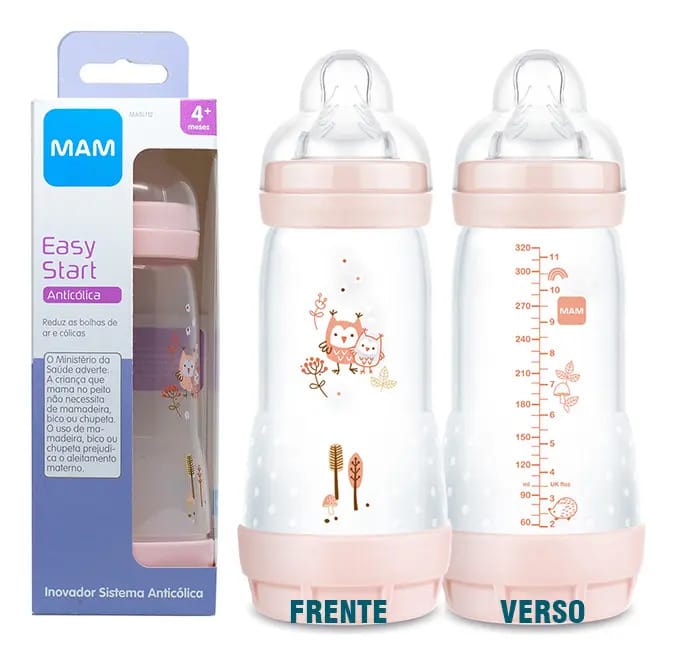 Mamadeira Mam Easy Start 320ml 4m+ Meses Autoesterilizável Cor Rosa