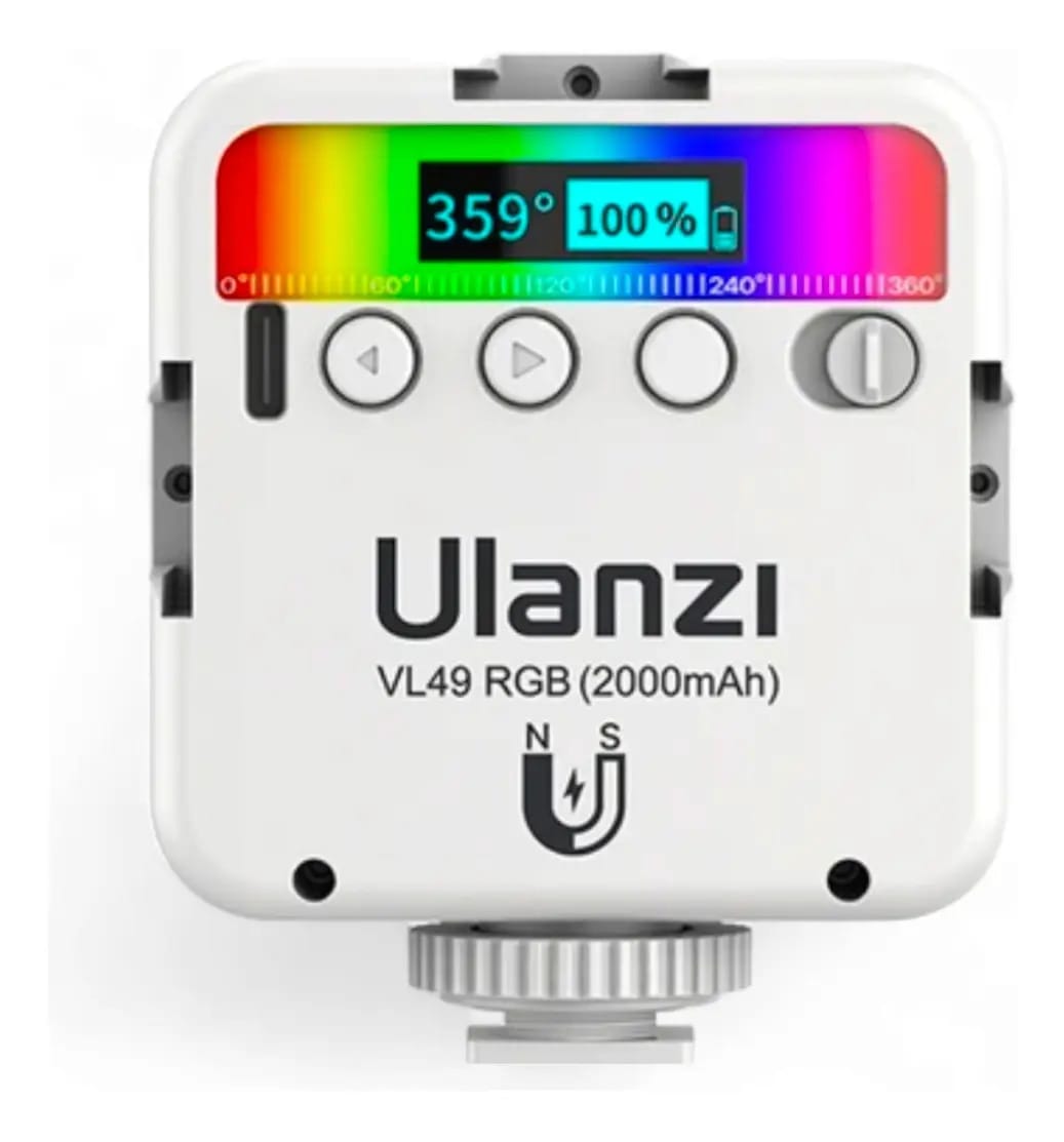 Lâmpada recarregável Ulanzi Vl49 Rgb para câmera ou smartphone com estrutura branca