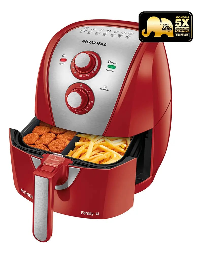 Mondial Mondial Air Fryer 4L Fritadeira Sem Óleo Vermelho