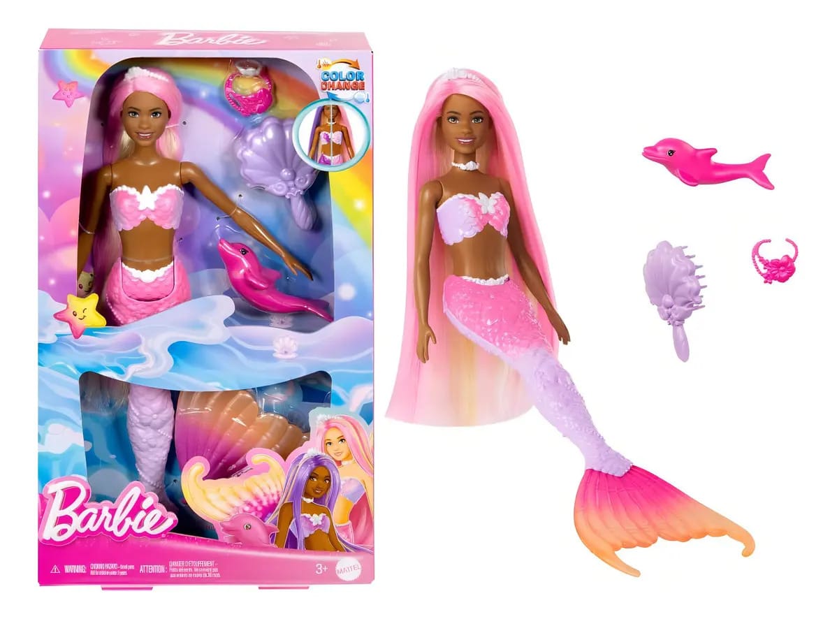 Boneca Barbie Sereia Muda De Cor Negra Hrp98 Mattel