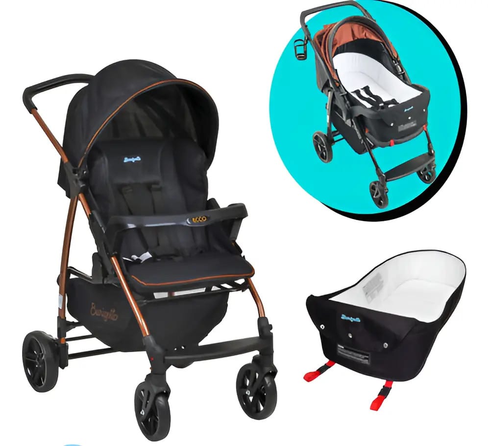 Kit Burigotto Carrinho Ecco + Moises Ninho Pramette Cor Preto/Cobre