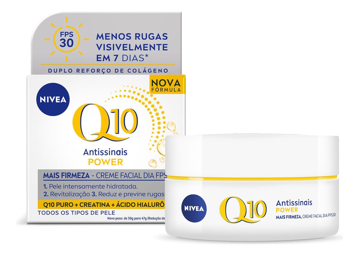 NIVEA Creme Facial Antissinais Q10 Power Dia FPS 30 47g, Reduz Rugas, Hidratação Intensa, Ácido Hialurônico, Cuidado Facial Diário