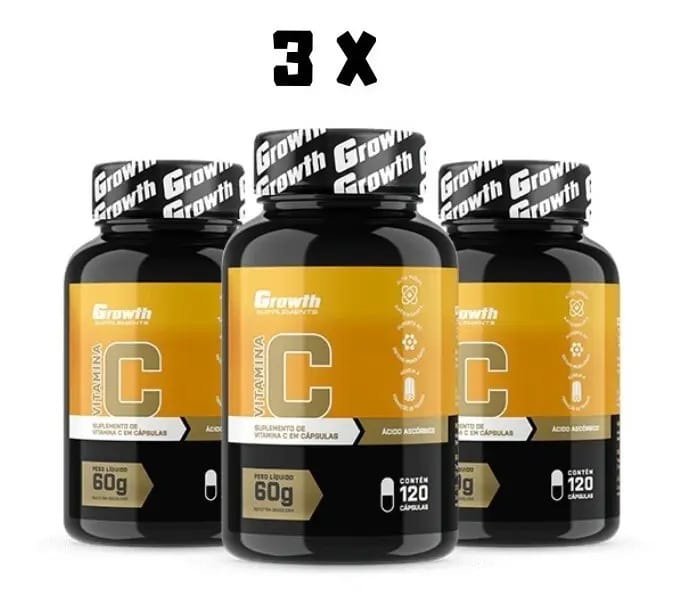 Kit 3 X Vitamina C (120 Caps) - Growth Supplements Sabor Sem Sabor