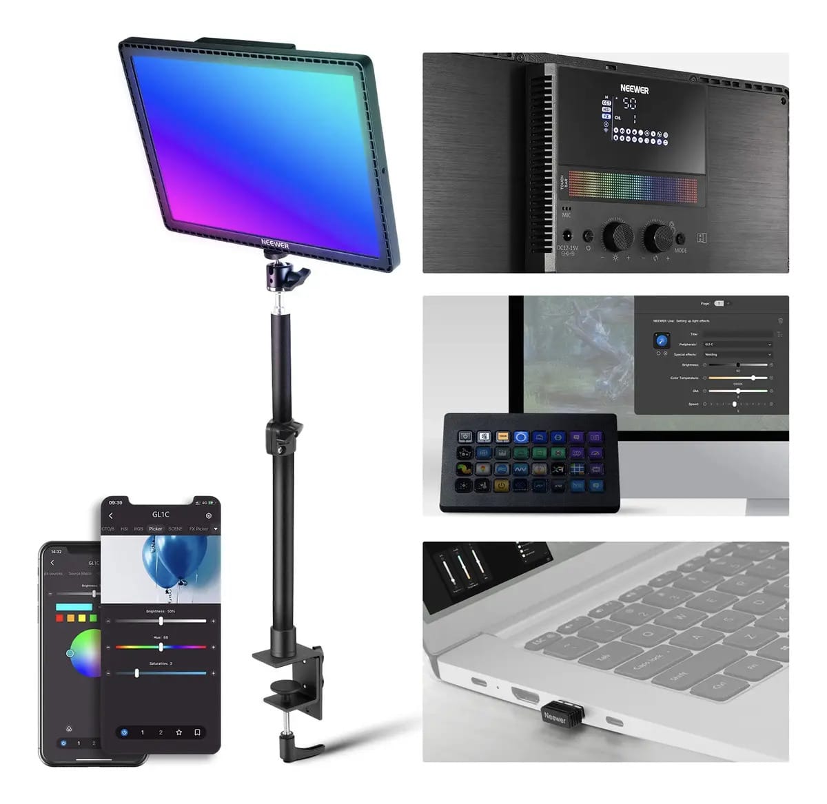 Luz de transmissão de lâmpada LED Neewer Gl1c Rgb