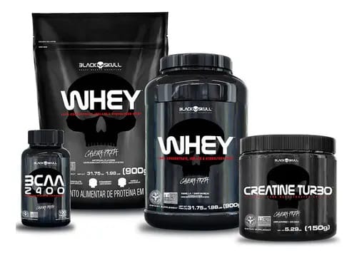 Kit Whey 2x + Bcaa + Creatina Black Skull Sabor Baunilha