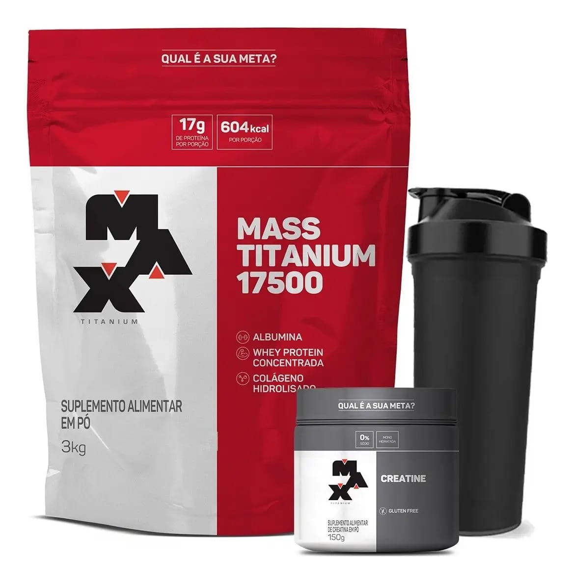 Hipercalórico Mass Titanium 17500 + Creatina - Max Titanium Sabor Baunilha