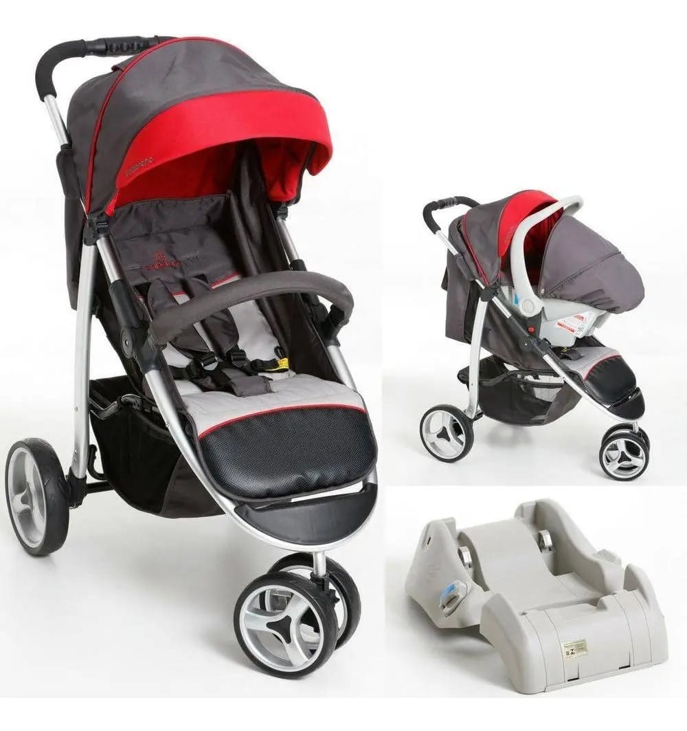 Carrinho + Bebê Conforto Apollo Vermelho + Base - Galzerano