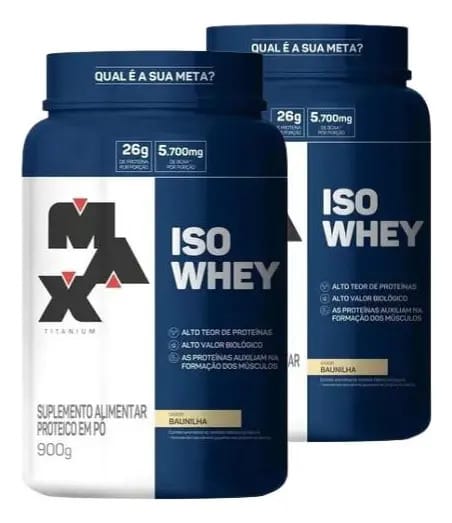 Kit 2 Iso Whey Max Titanium Pote 900g Sabor Baunilha