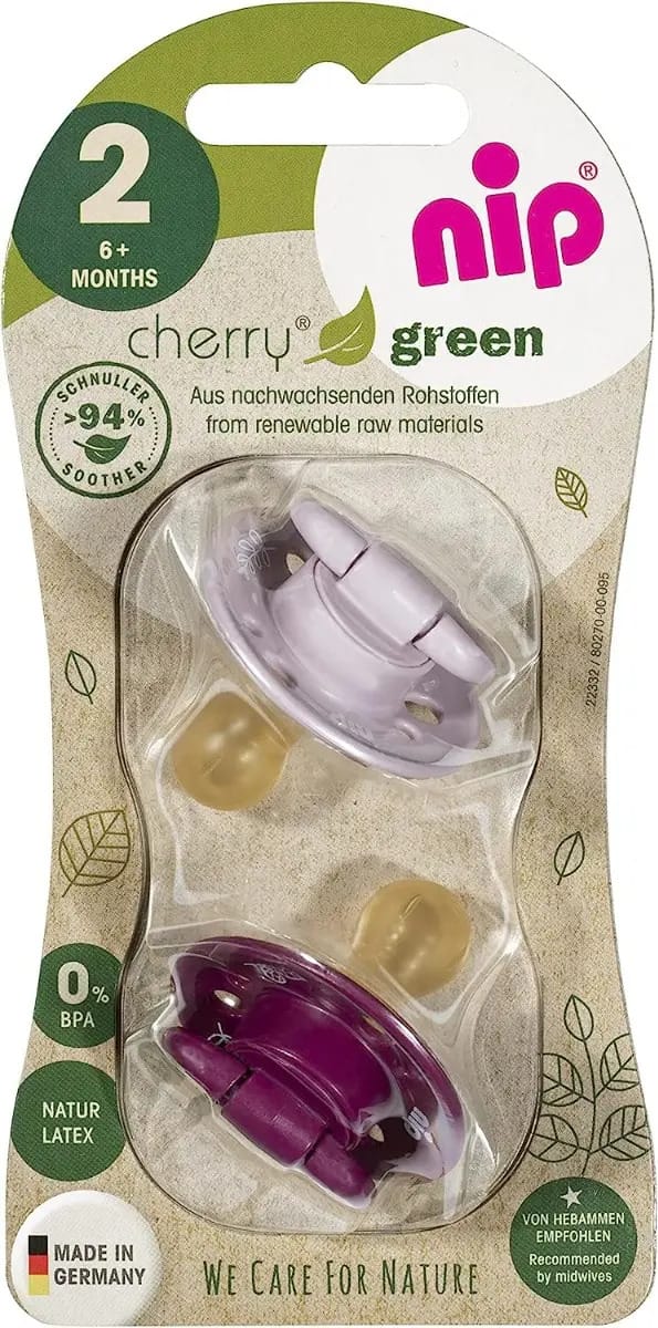 Pacote de chupeta redonda Nip Cherry Green X 2 tamanho 2 Bordeaux, período de idade de 6 a 12 meses