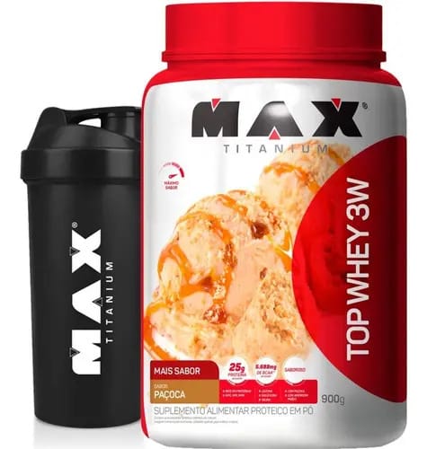 Top Whey 3w 900g - Max Titanium - 2=frete Sabor Paçoca