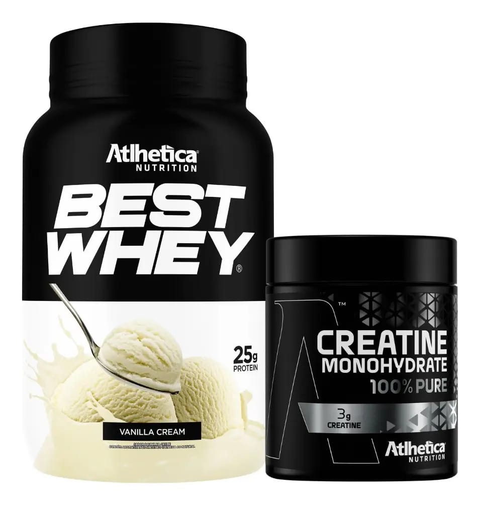 Kit Best Whey Isolado Hidro Baunilha 900g Creatina Atlhetica