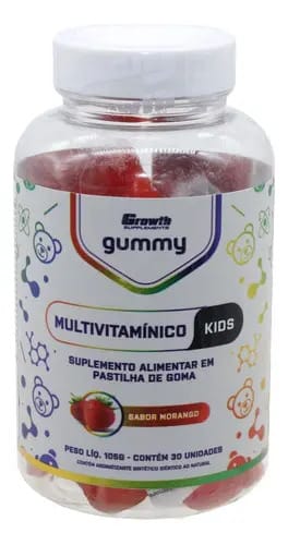 Multivitamínico Kids Gummy +Growth Suplemento Nutricional Morango Goma