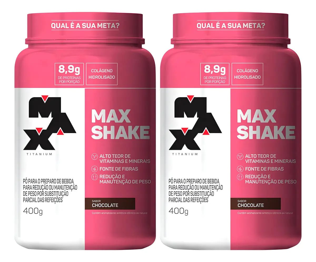 2x Max Shake - 400g Cada - Max Titanium Sabor Chocolate