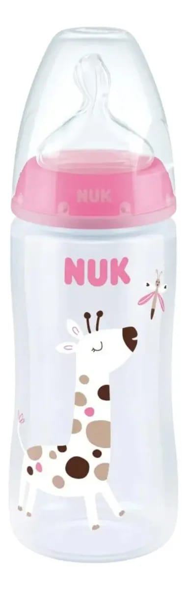 Mamadeira Nuk First Choice Controle De Temperatura 300ml +6m Cor Rosa Girafa