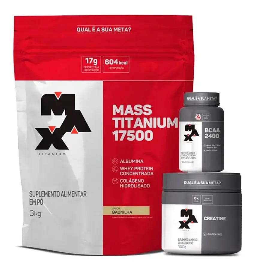 Combo Básico Hipercalórico + Bcaa + Creatina - Max Titanium Sabor Coco