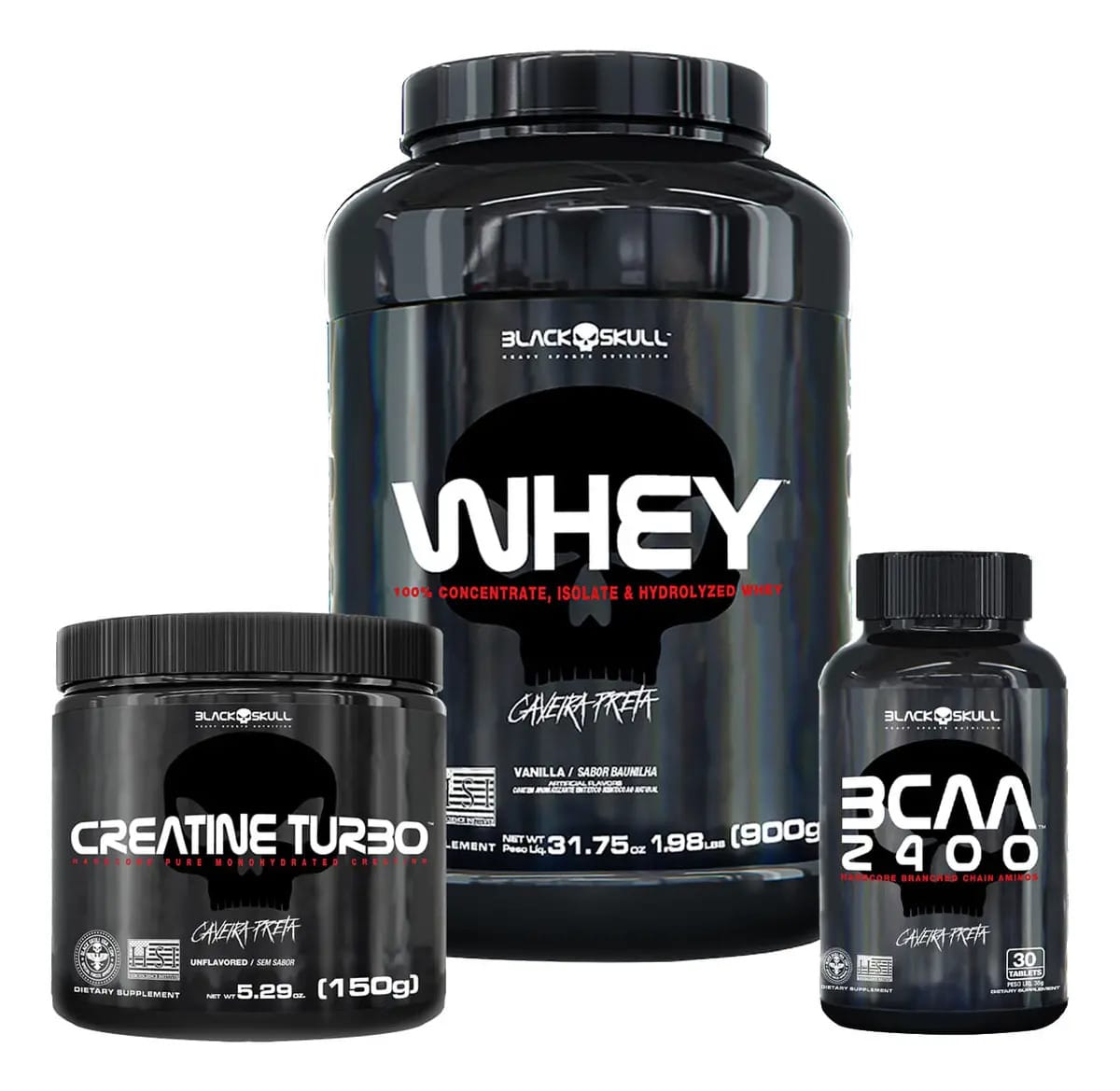 Kit Whey + Bcaa + Creatina Black Skull Sabor Baunilha