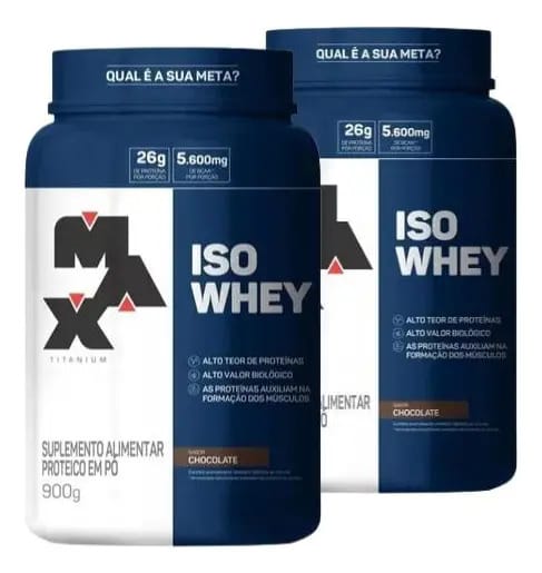 Kit 2 Iso Whey Max Titanium Pote 900g Sabor Chocolate
