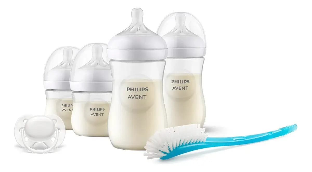 Conjunto de garrafas Avent Natural Response com ventosa e escova branca
