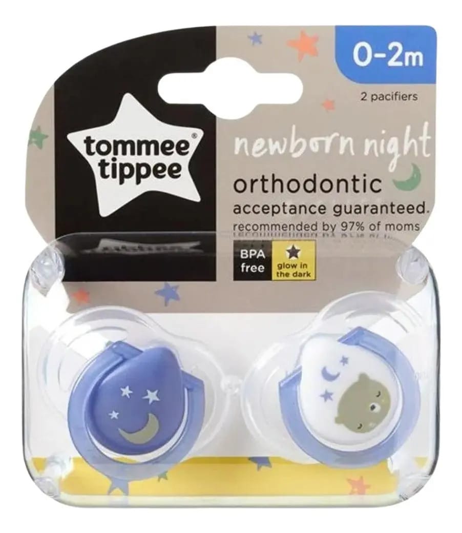 Chupeta Tommee Tippee Newborn Night 0-2 Meses - 2 Un Cor Azul/branco