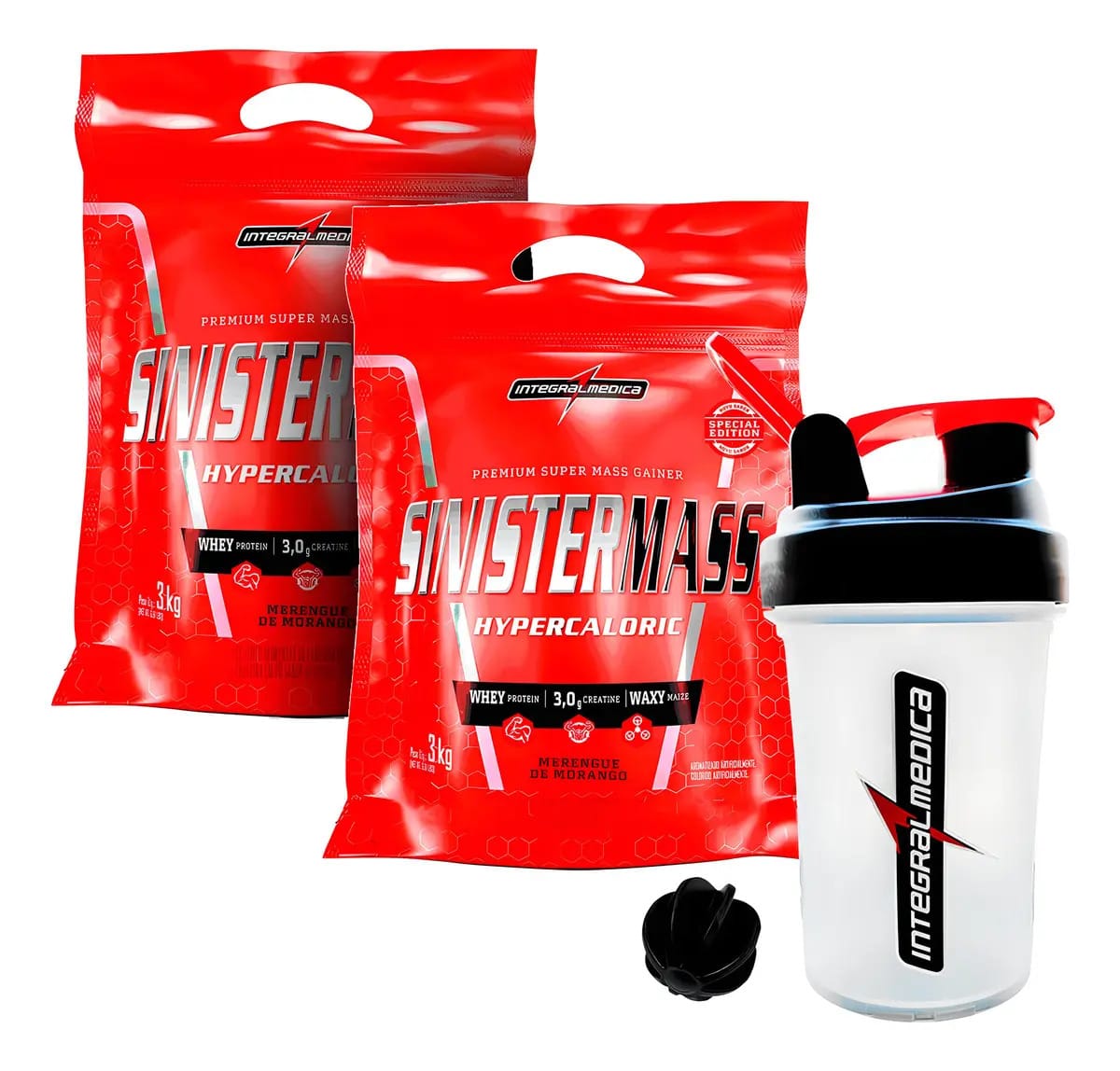 Combo 2x Sinister Mass + Coqueteleira Integralmedica Sabor Vitamina De Frutas