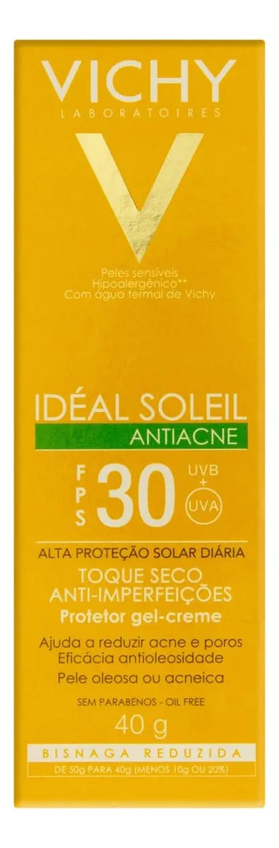 Protetor Solar Antiacne Gel-Creme FPS 30 Vichy Idéal Soleil Caixa 40g