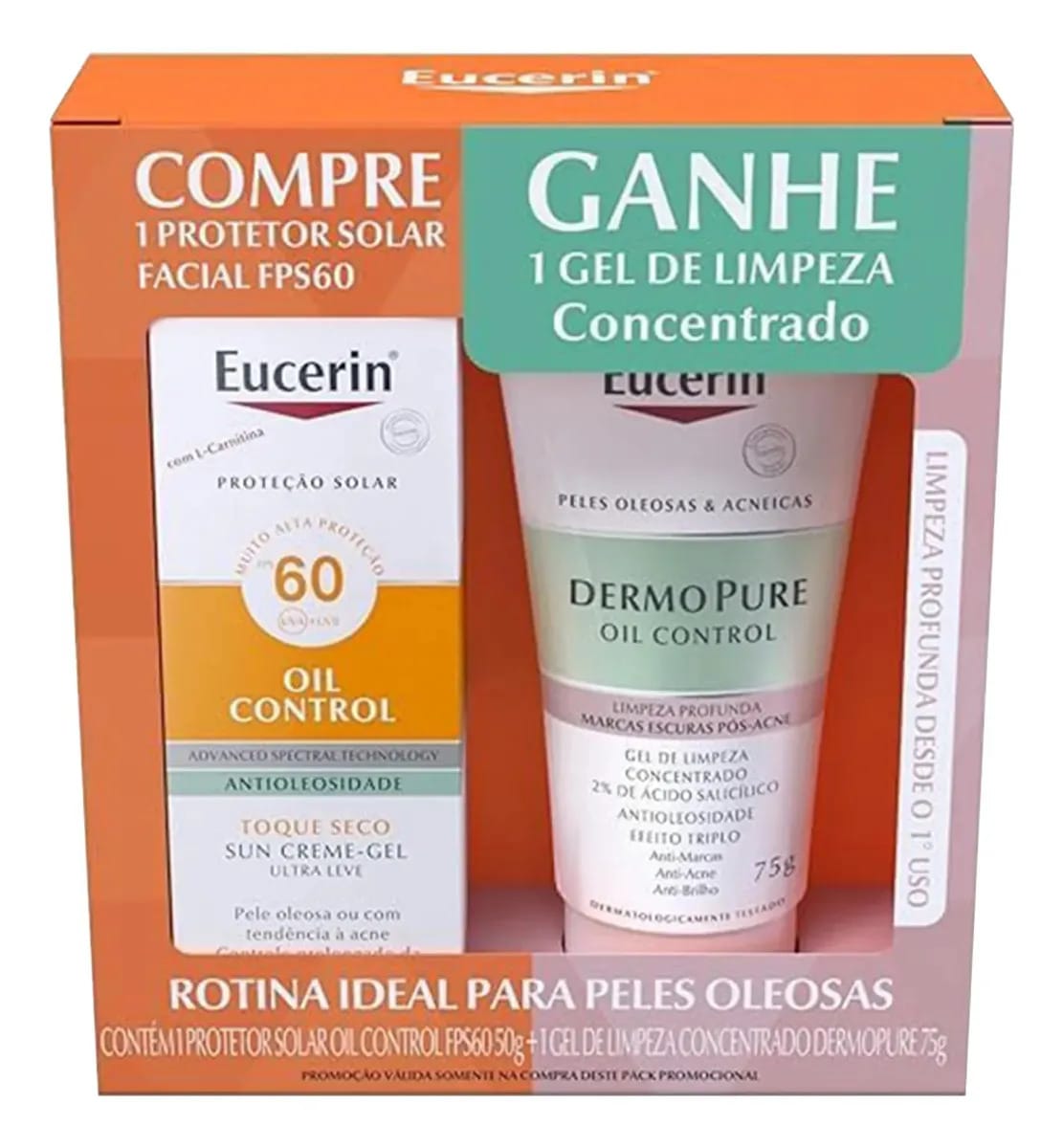 Eucerin Kit Protetor Solar Oil Control FPS 60 50g + Dermopure Gel de Limpeza 75ml