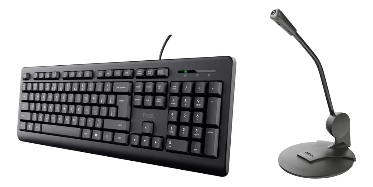 Combinação de microfone e teclado Trust Primo Promo Goose Neck, cor preta