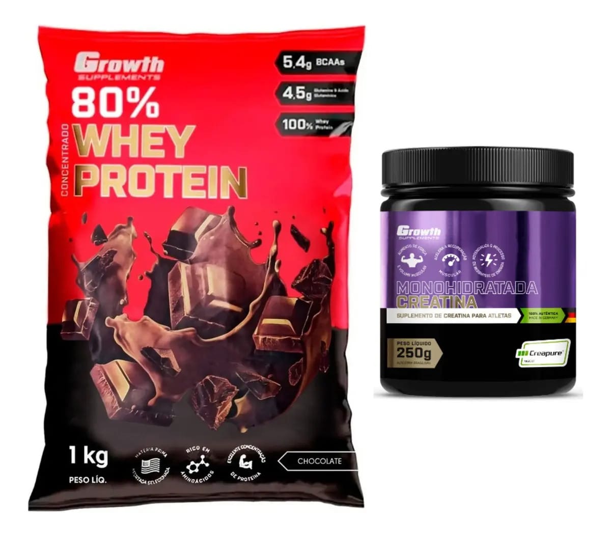 Kit - Whey Protein 80% + Creatina Creapure -growth Sabor Chocolate