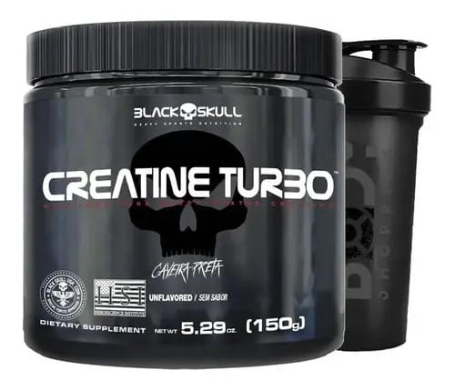 Creatina Turbo 150g + Coqueteleira Black Skull Laranja