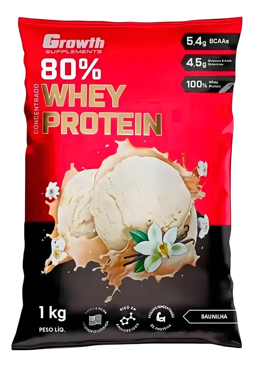 Whey Protein 80% Concentrado Growth Sabor Baunilha | 1kg