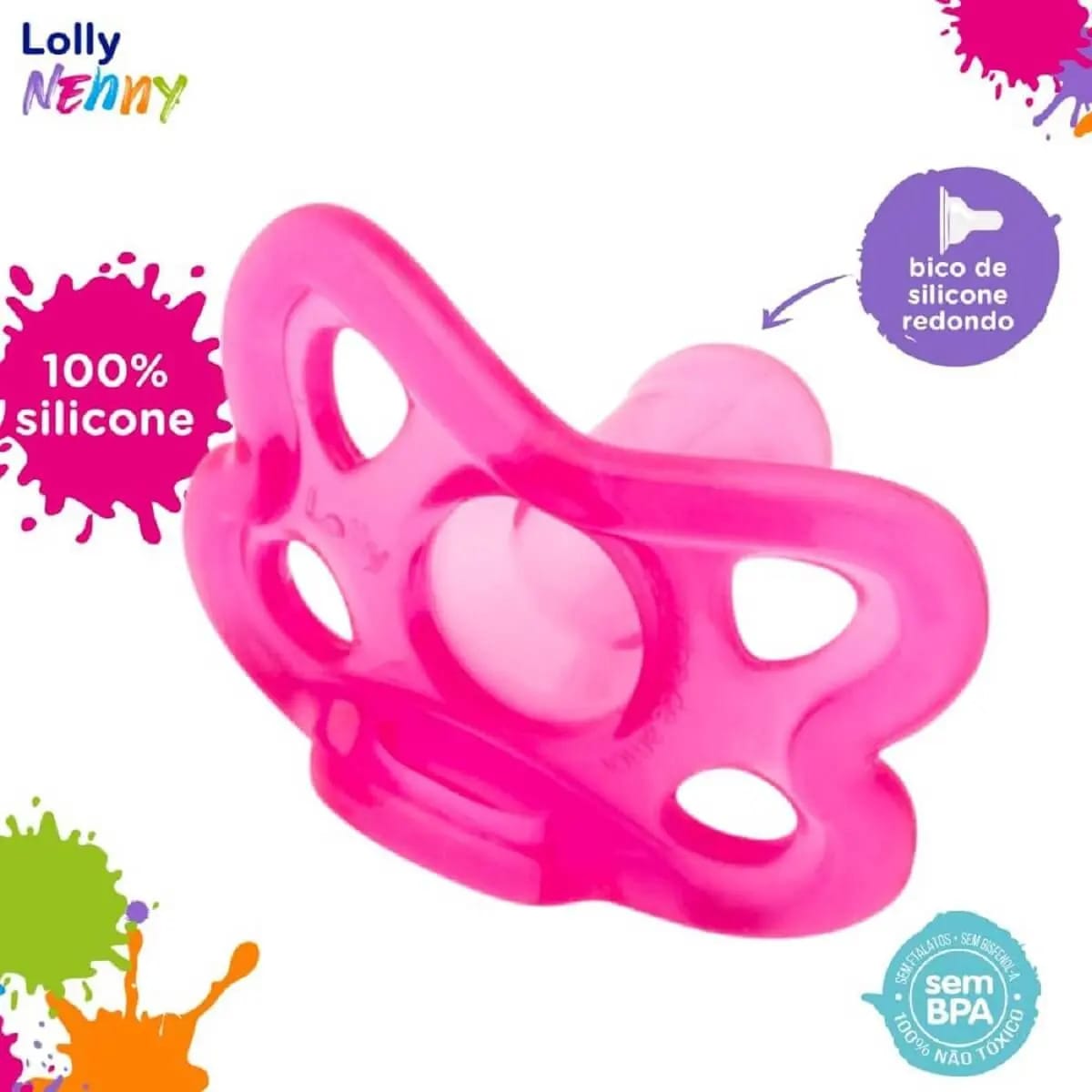 Chupeta Lolly Nenny silicone rosa bico redondo t2