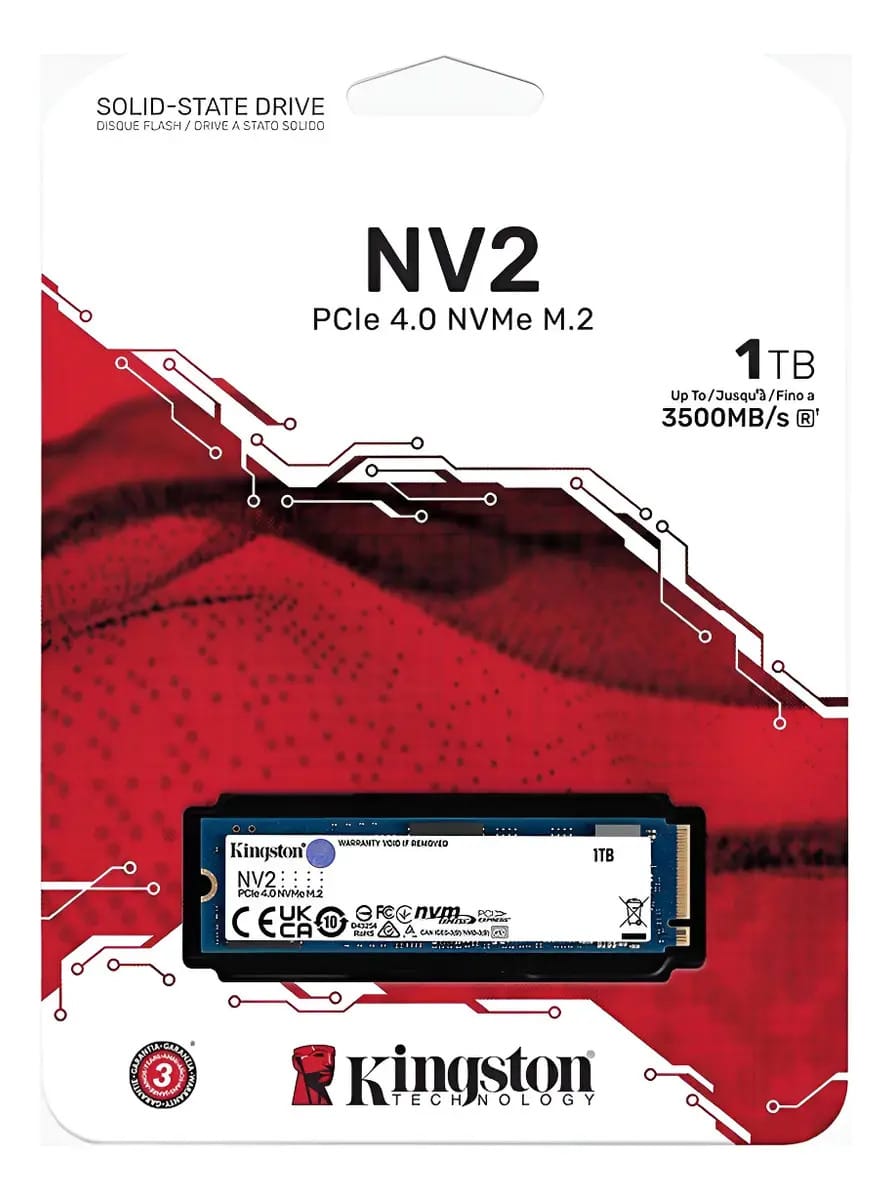 SSD M2 1TB Kingston Nvme2 Pcie 4.0 3500 Mb/s Cor Preto SNV2 1000G