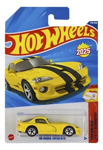 Hot Wheels 1996 Dodge Viper GTS Mainline 1:64 Amarelo Colecionável
