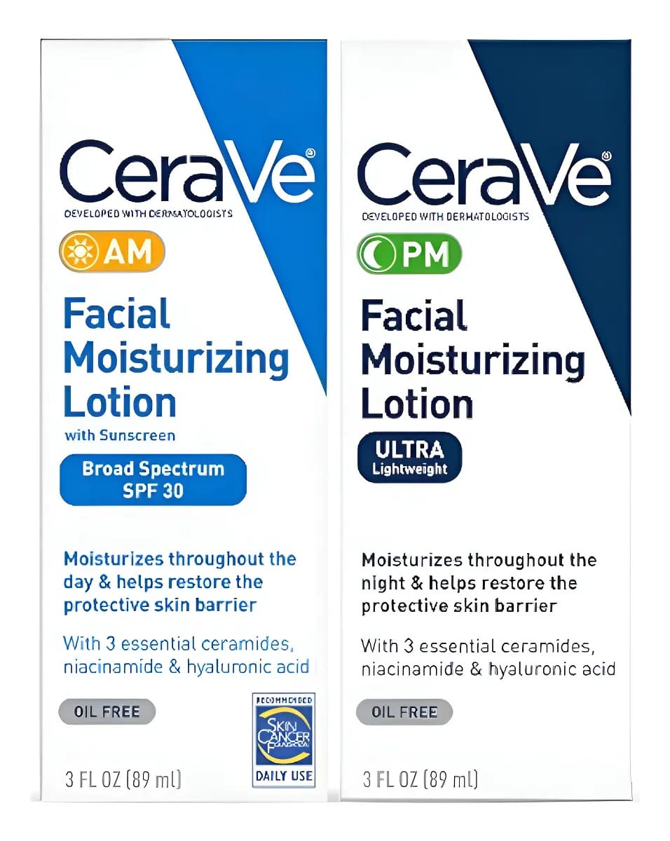 Loção facial hidratante Cerave 3 onças. Am/Pm Horário de aplicação Pacote Dia/Noite Tipo de pele Todos os tipos de pele